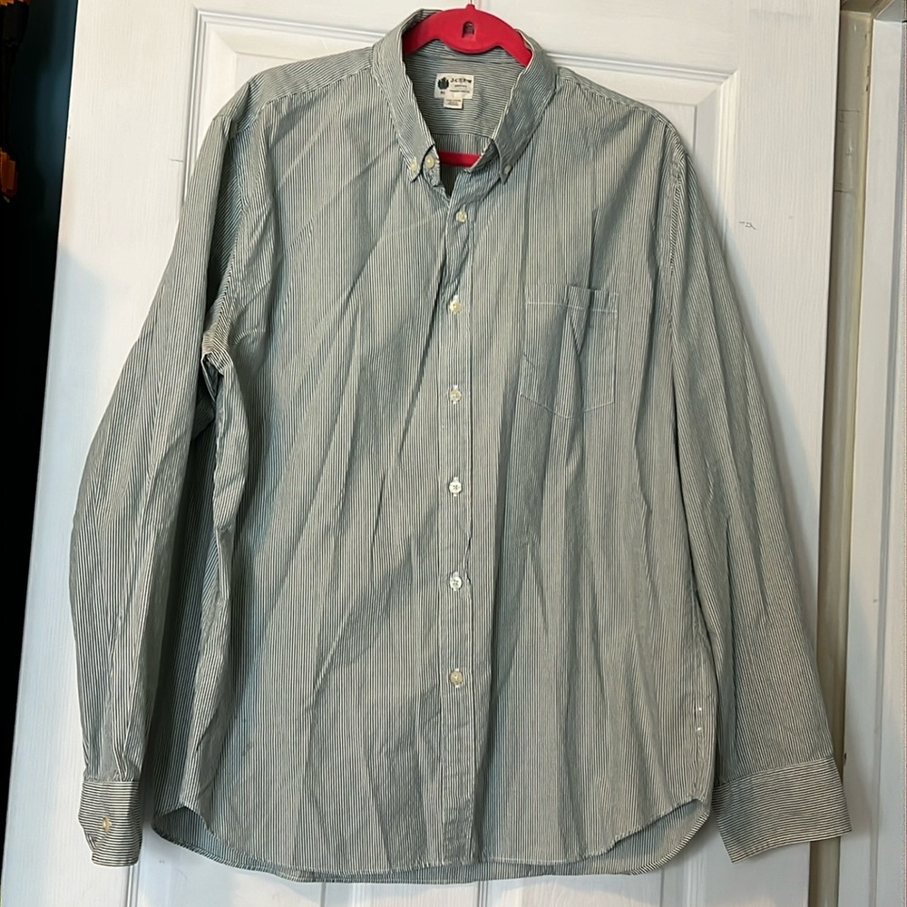 J Crew Button Down, green stripe, XL